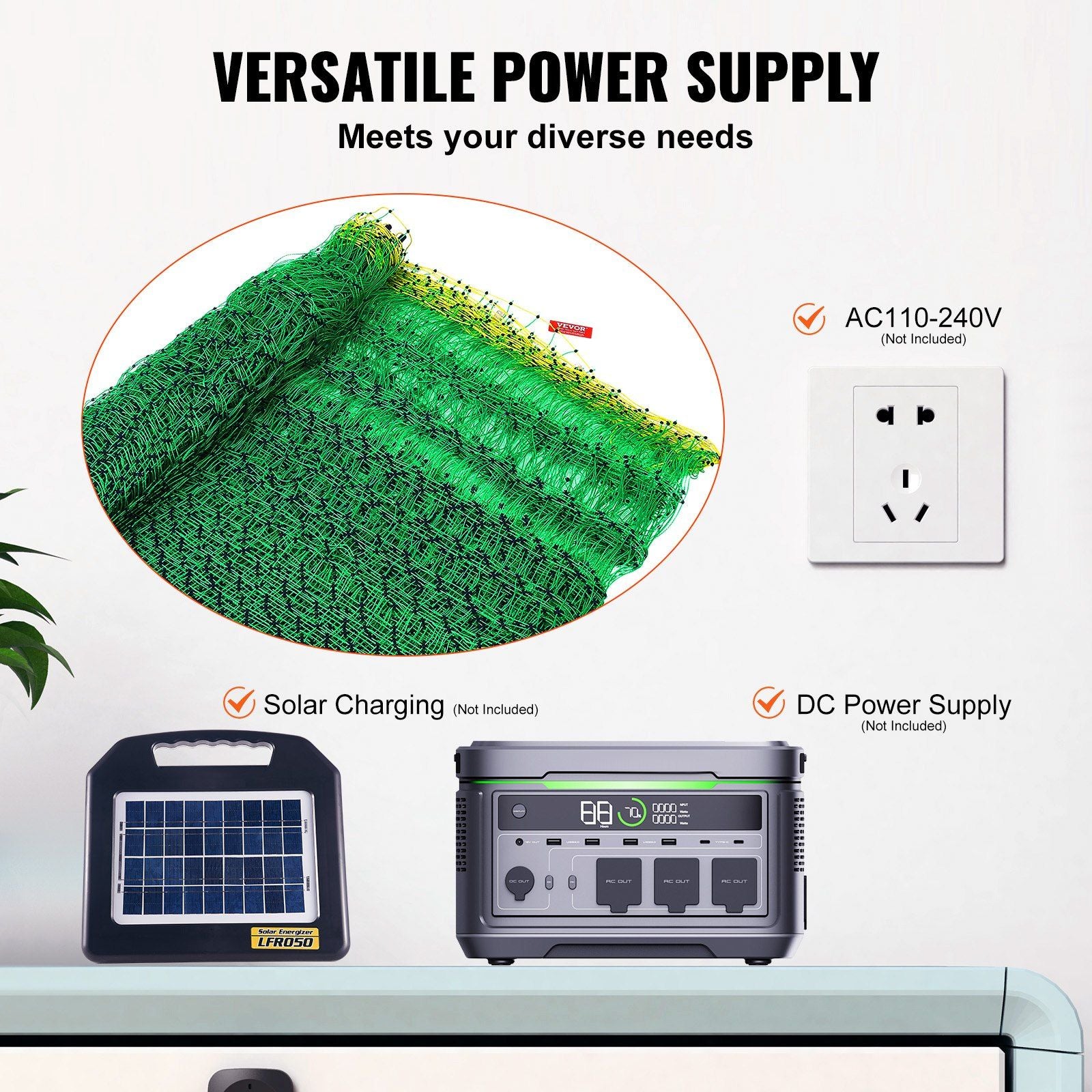 VEVOR Electric Fence Netting, 35" H x 164' L, PE Net Fencing with Posts & Double-Spiked Stakes, Utility Portable Mesh for Goats, Sheep, Lambs, Deer, Hogs, Dogs, Used in Backyards, Farms, and Ranches - JM Variety Store